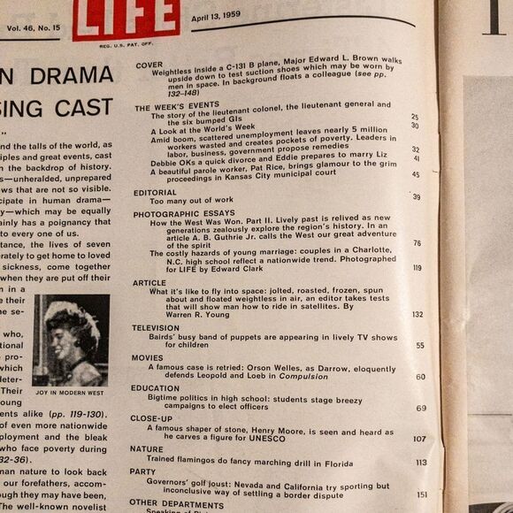 Life Magazine April 13, 1959 Complete - Spacemen, Teen Marriage, Unemployment - Picture 2 of 4